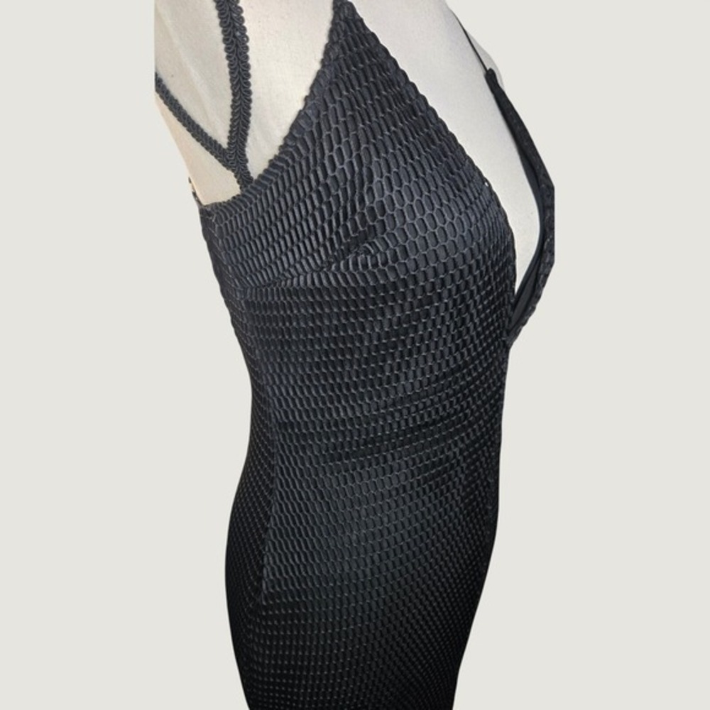 CQ by CQ Black Mesh Mermaid Maxi Dress Open Back Plunge Neck Size M - Picture 8 of 9